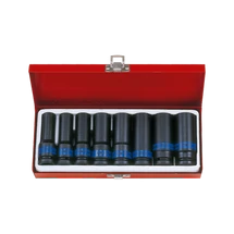 8 részes, hosszú, metrikus, gépi dugókulcs készlet 1/2" meghajtással