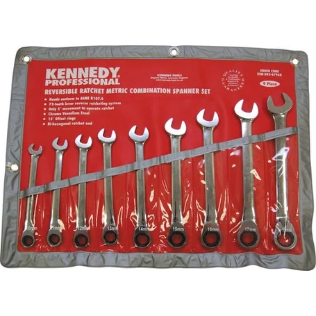 Racsnis csillag-villás kulcskészlet irányváltóval, 9 részes